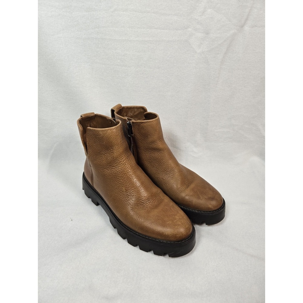 Franco Sarto Billie Women's 9.5M Brown Leather Chunky Platform Ankle Comfy Boots